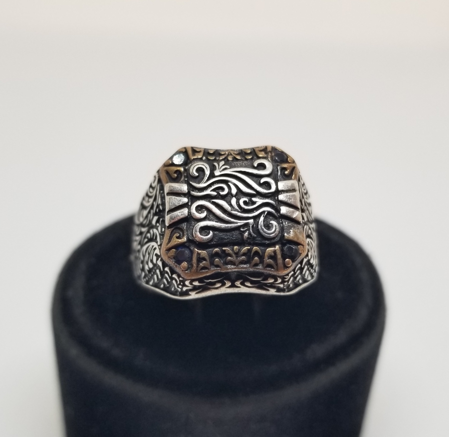 ÜZERİ KABARTMA İŞÇİLİKLİ ÖZEL YAPIM GÜMÜŞ YÜZÜK