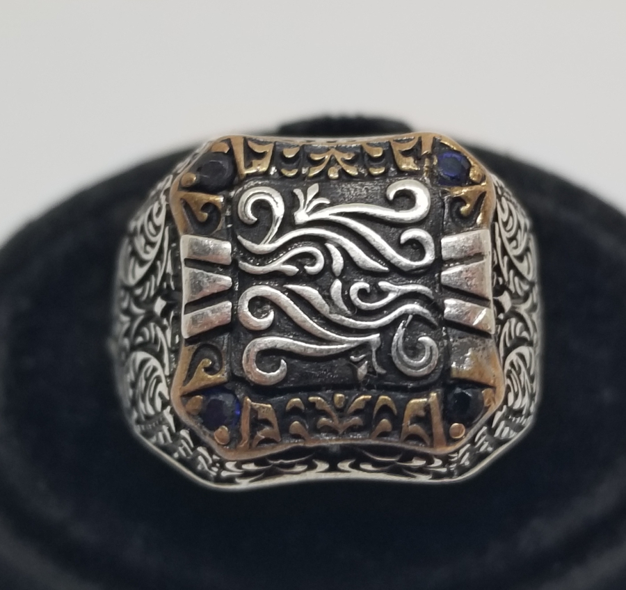 ÜZERİ KABARTMA İŞÇİLİKLİ ÖZEL YAPIM GÜMÜŞ YÜZÜK