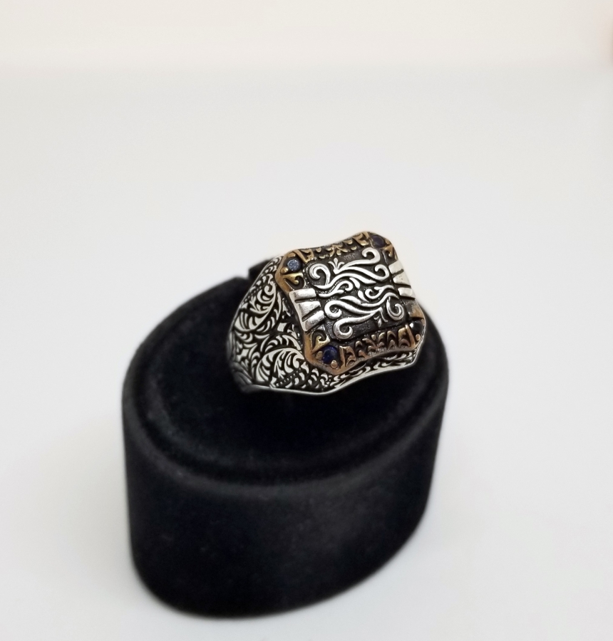 ÜZERİ KABARTMA İŞÇİLİKLİ ÖZEL YAPIM GÜMÜŞ YÜZÜK