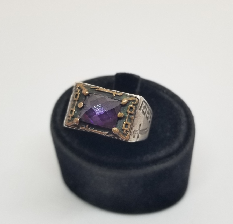 AMETİST TAŞLI VE ZÜLFİKAR FİGÜRLÜ GÜMÜŞ YÜZÜK