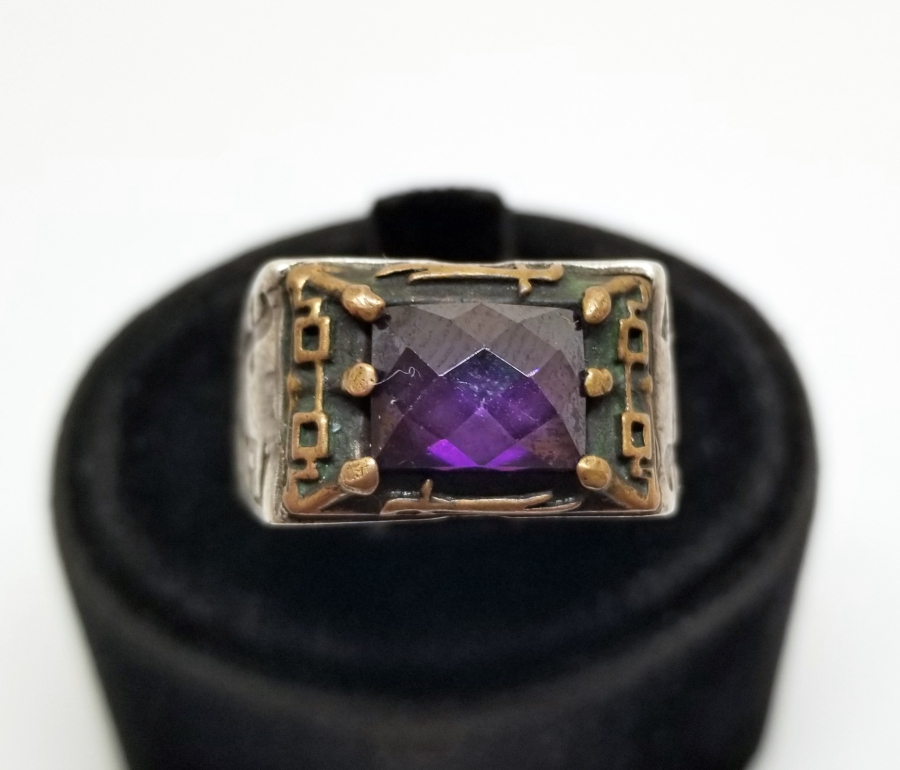 AMETİST TAŞLI VE ZÜLFİKAR FİGÜRLÜ GÜMÜŞ YÜZÜK