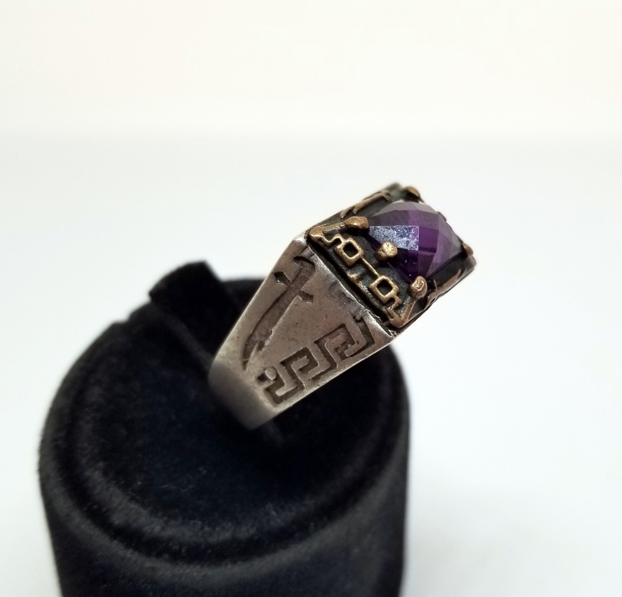 AMETİST TAŞLI VE ZÜLFİKAR FİGÜRLÜ GÜMÜŞ YÜZÜK