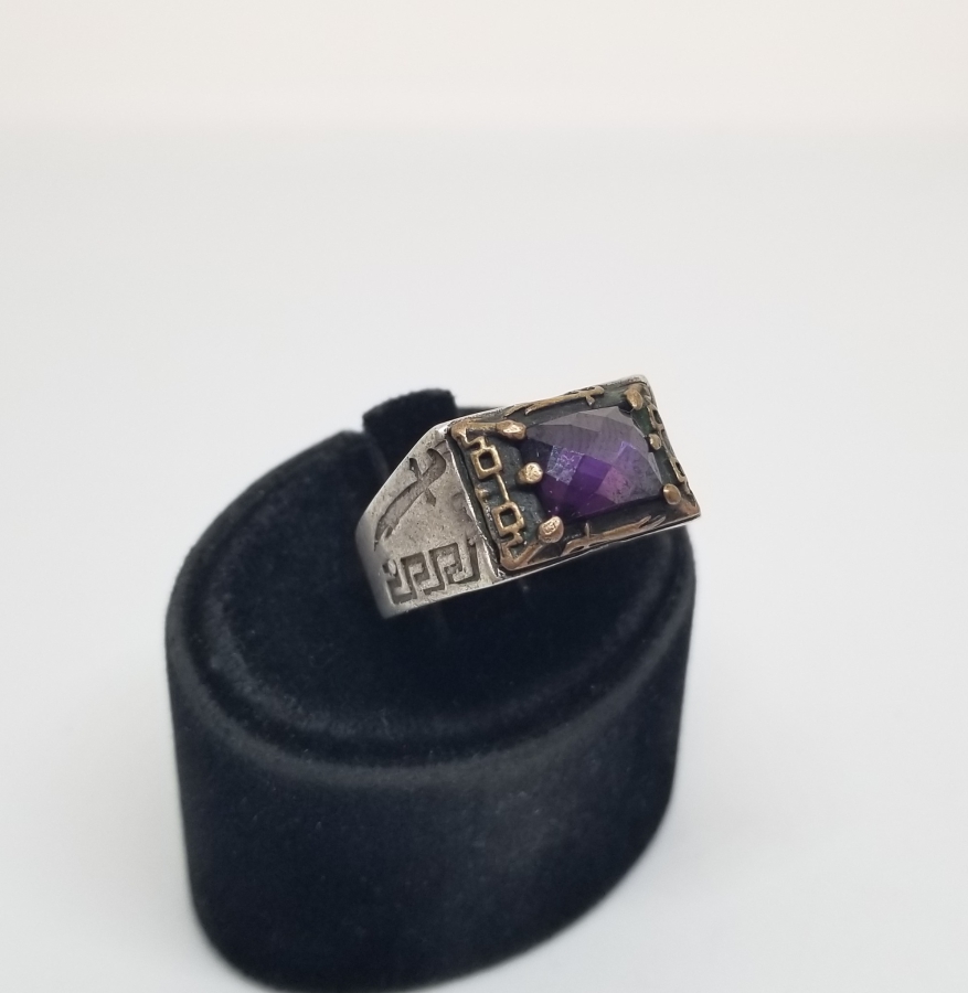 AMETİST TAŞLI VE ZÜLFİKAR FİGÜRLÜ GÜMÜŞ YÜZÜK