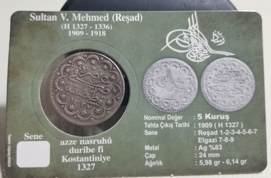 SULTAN MEHMET REŞAT HAN DÖNEMİ GÜMÜŞ 5 KURUŞ MECİDİYE