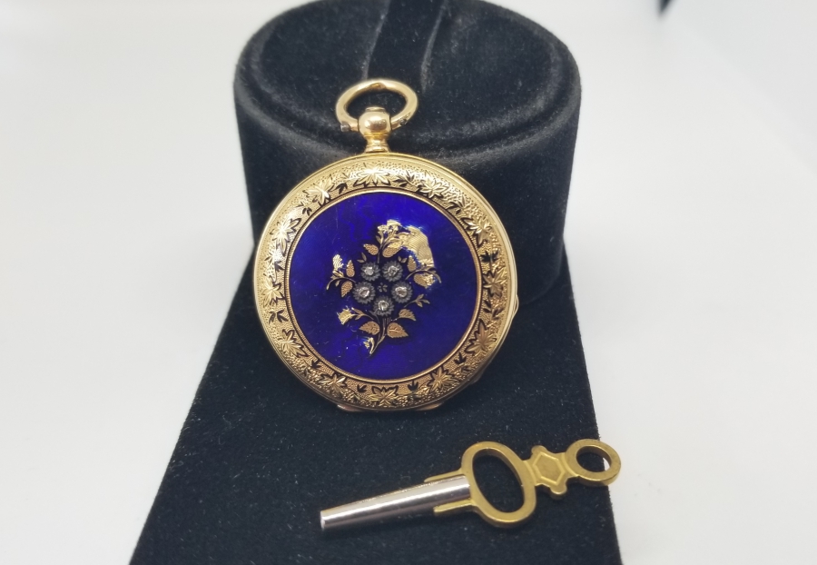 OSMANLI DÖNEMİ MİNE İŞÇİLİKLİ ELMASLI ALTIN CEP SAATİ