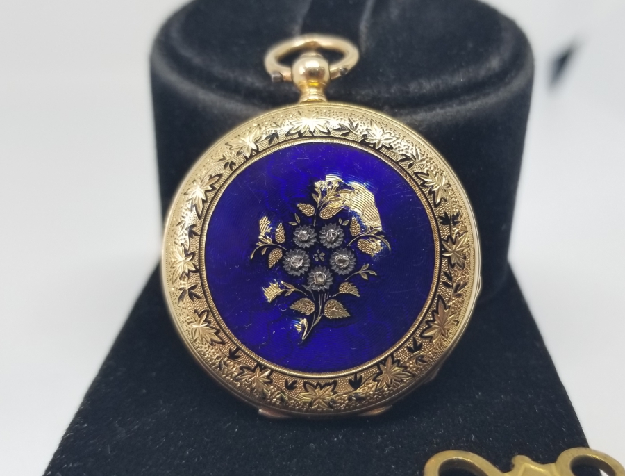 OSMANLI DÖNEMİ MİNE İŞÇİLİKLİ ELMASLI ALTIN CEP SAATİ