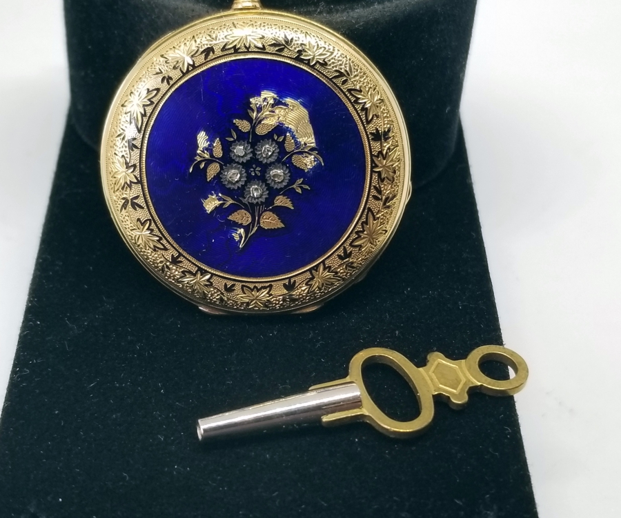 OSMANLI DÖNEMİ MİNE İŞÇİLİKLİ ELMASLI ALTIN CEP SAATİ