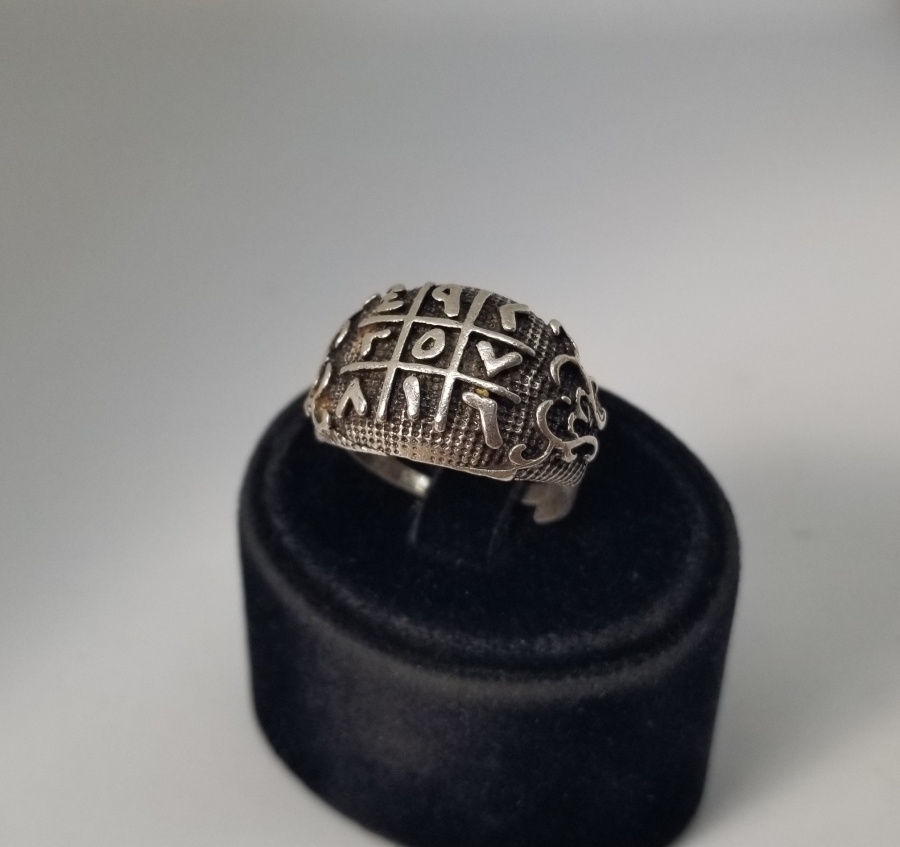 ÜZERİ NAZAR EBCEDLİ GÜMÜŞ KAPLAMA BİJUTERİ YÜZÜK