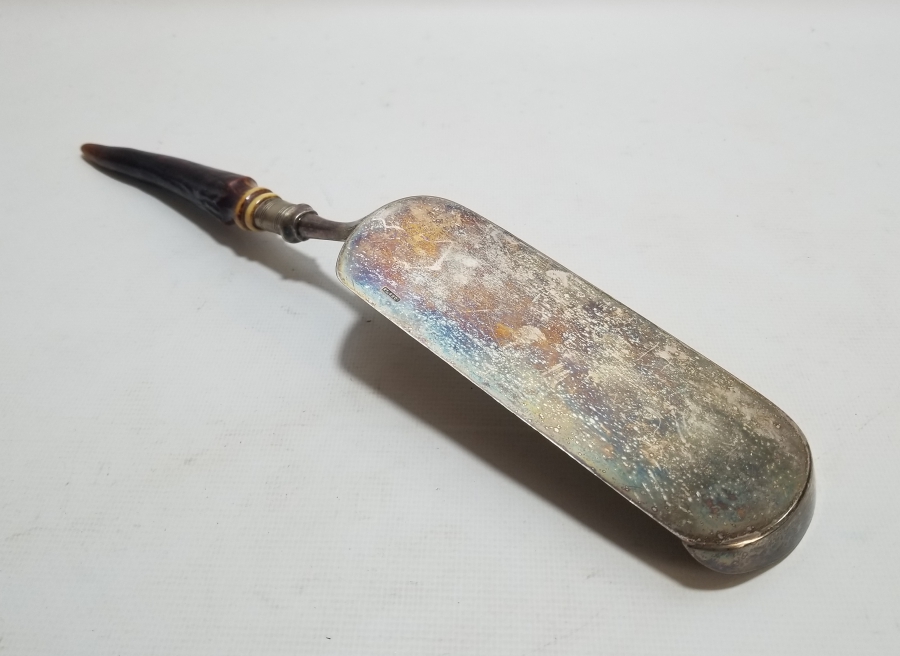 GEYİK BOYNUZU SAPLI GÜMÜŞ KAPLAMA ANTİKA SOFRA - MASA FARAŞI