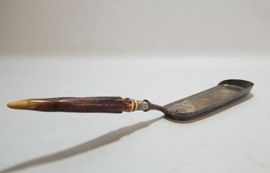 GEYİK BOYNUZU SAPLI GÜMÜŞ KAPLAMA ANTİKA SOFRA - MASA FARAŞI