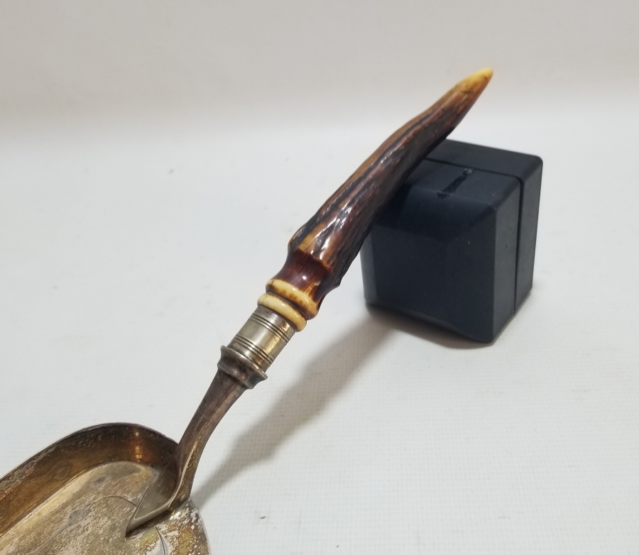 GEYİK BOYNUZU SAPLI GÜMÜŞ KAPLAMA ANTİKA SOFRA - MASA FARAŞI