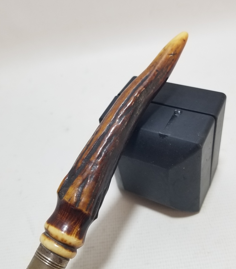 GEYİK BOYNUZU SAPLI GÜMÜŞ KAPLAMA ANTİKA SOFRA - MASA FARAŞI