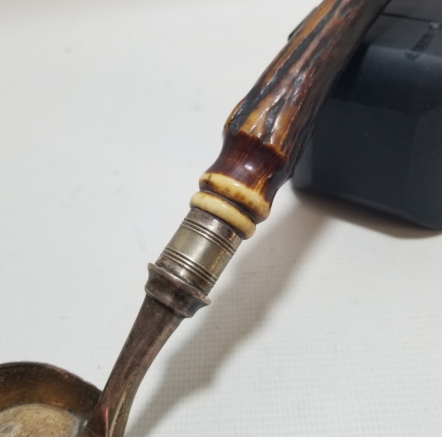 GEYİK BOYNUZU SAPLI GÜMÜŞ KAPLAMA ANTİKA SOFRA - MASA FARAŞI