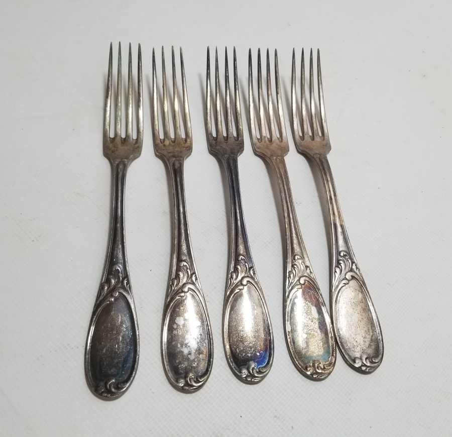KABARTMA İŞÇİLİKLİ GÜMÜŞ KAPLAMA 5 ADET ANTİKA ÇATAL