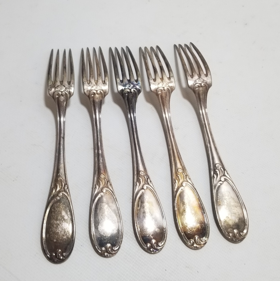 KABARTMA İŞÇİLİKLİ GÜMÜŞ KAPLAMA 5 ADET ANTİKA ÇATAL