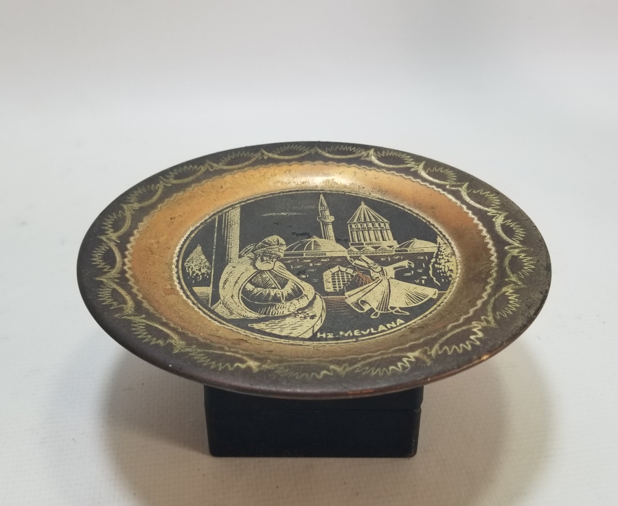 HZ MEVLANA GÖRSELLİ ANTİKA BAKIR DUVAR TABAĞI