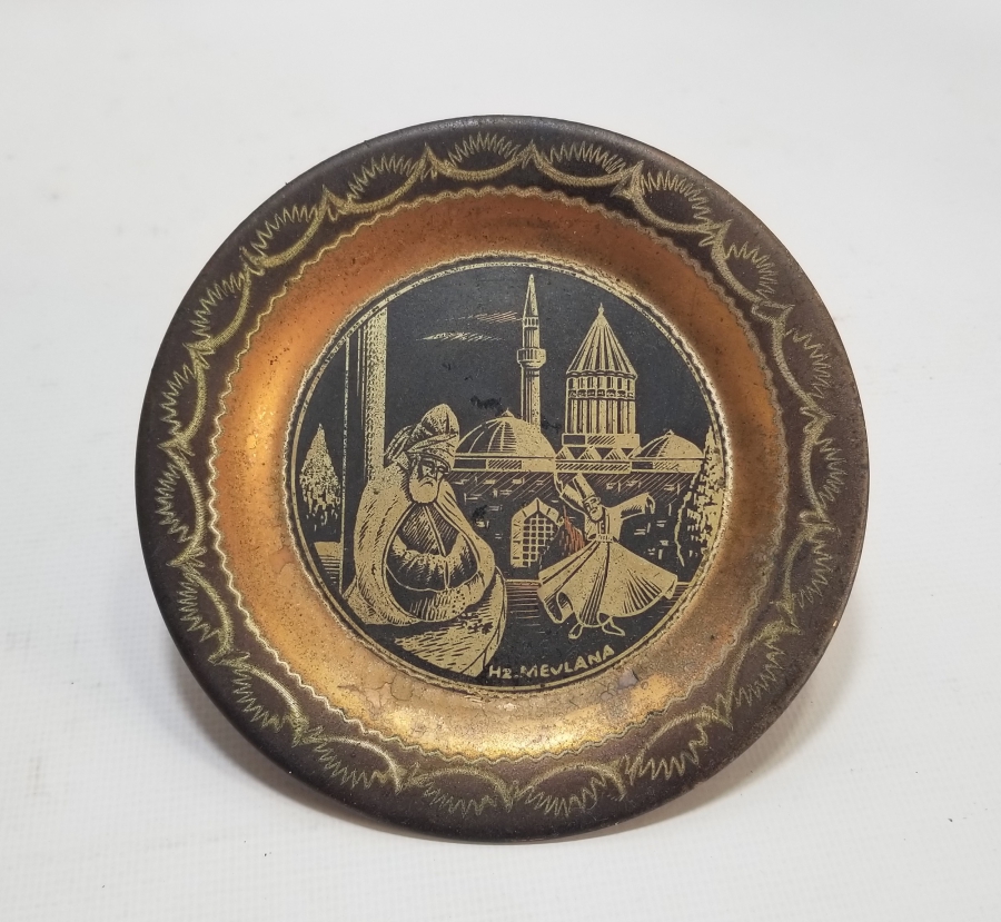 HZ MEVLANA GÖRSELLİ ANTİKA BAKIR DUVAR TABAĞI
