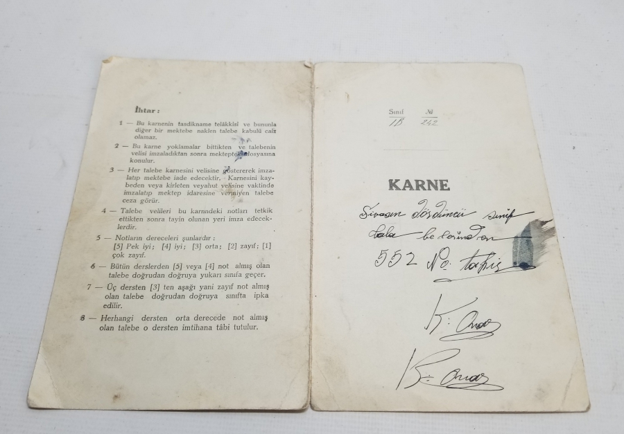 1930LARDAN ANTİKA ÖĞRENCİ KARNESİ