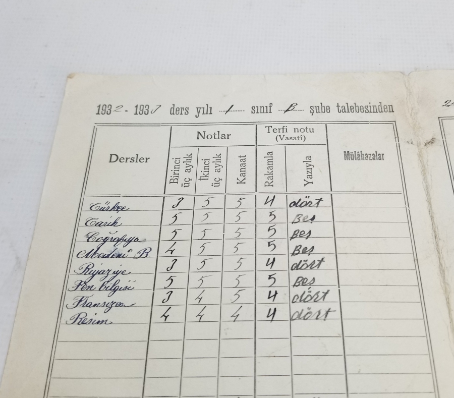 1930LARDAN ANTİKA ÖĞRENCİ KARNESİ