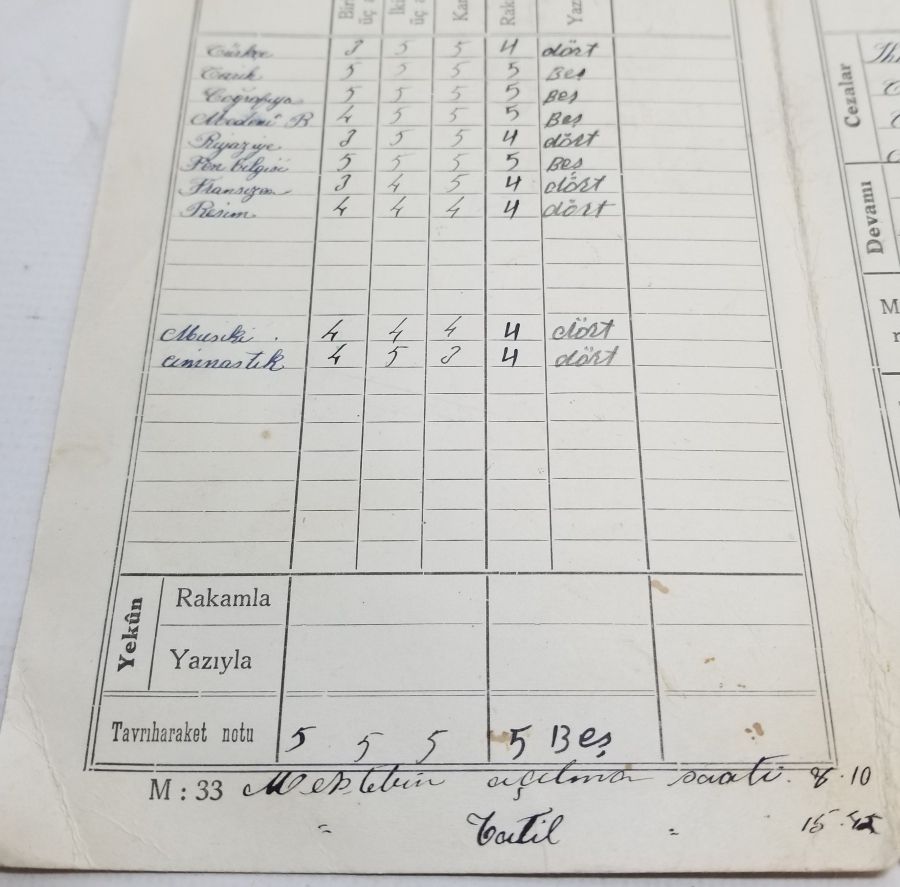 1930LARDAN ANTİKA ÖĞRENCİ KARNESİ