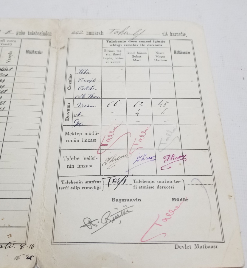 1930LARDAN ANTİKA ÖĞRENCİ KARNESİ