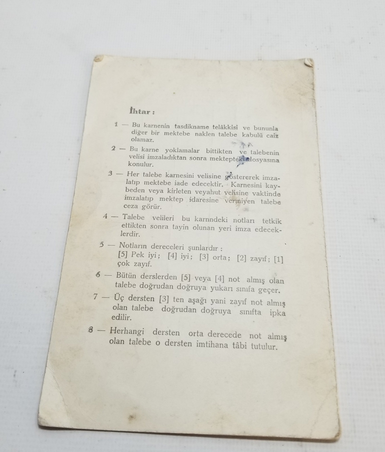 1930LARDAN ANTİKA ÖĞRENCİ KARNESİ