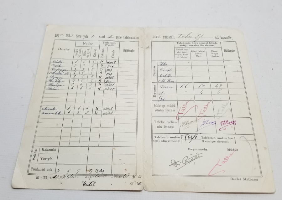 1930LARDAN ANTİKA ÖĞRENCİ KARNESİ