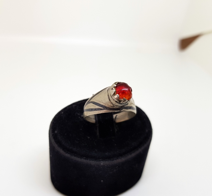 BAL AKİK TAŞLI OSMANLI DÖNEMİ SAVATLI GÜMÜŞ YÜZÜK