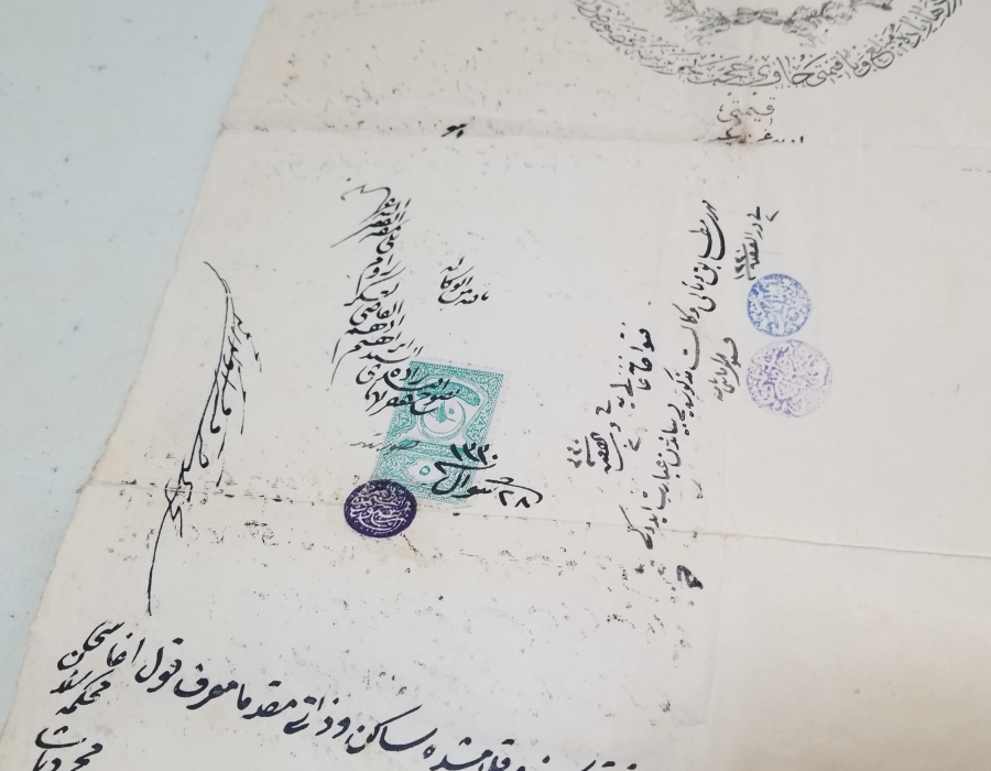 OSMANLI DÖNEMİ ORİJİNAL PULUYLA DEV BOYDA HÜCCET - MAHKEME KARARI