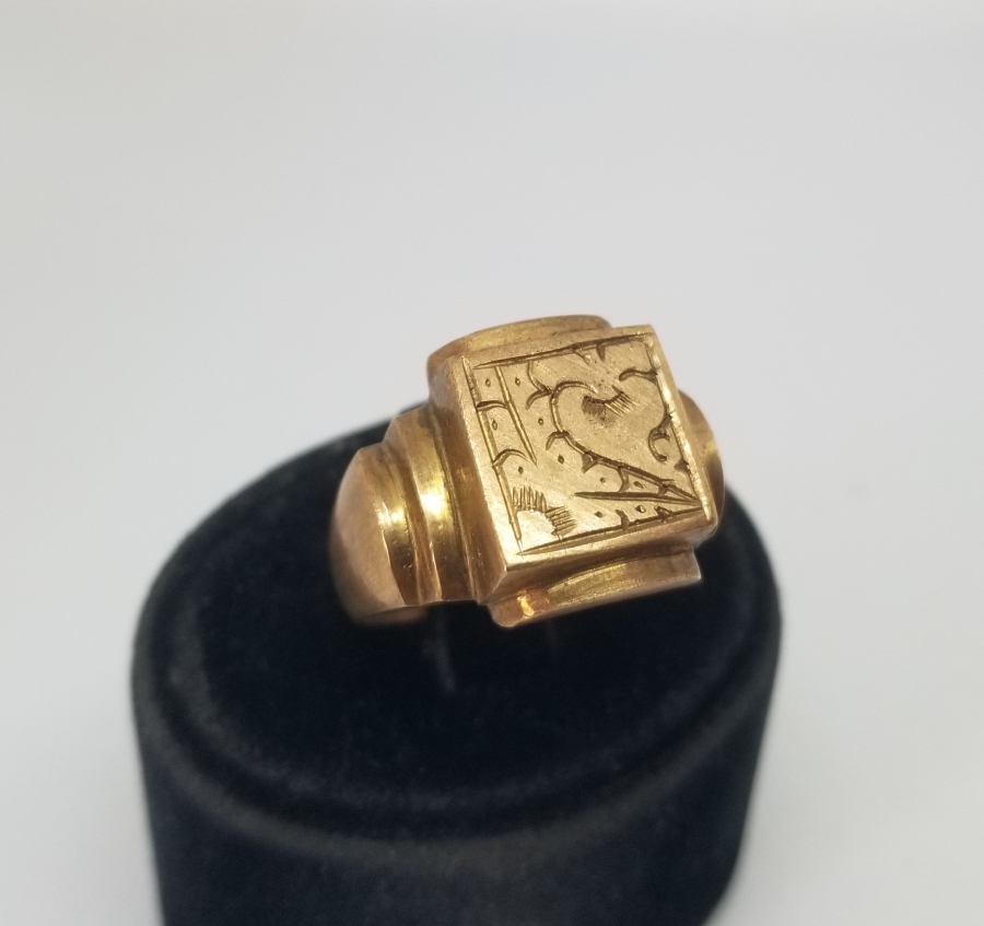 ÜZERİ KALEM İŞÇİLİKLİ ALTIN KAPLAMA ANTİKA YÜZÜK