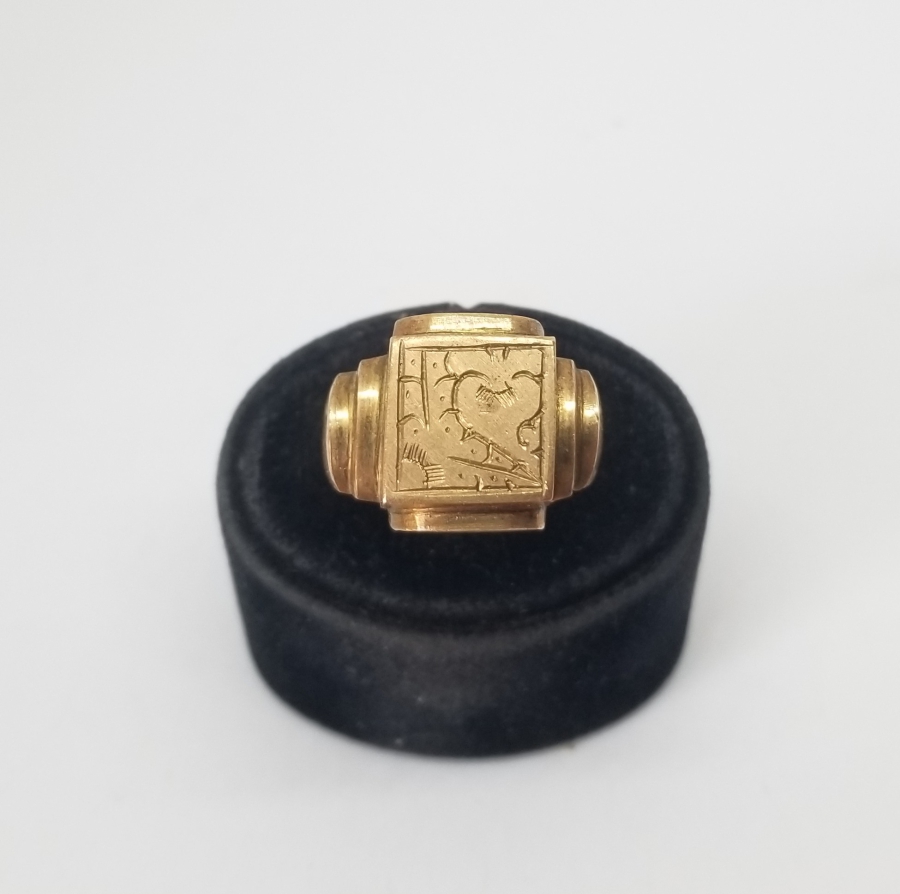 ÜZERİ KALEM İŞÇİLİKLİ ALTIN KAPLAMA ANTİKA YÜZÜK