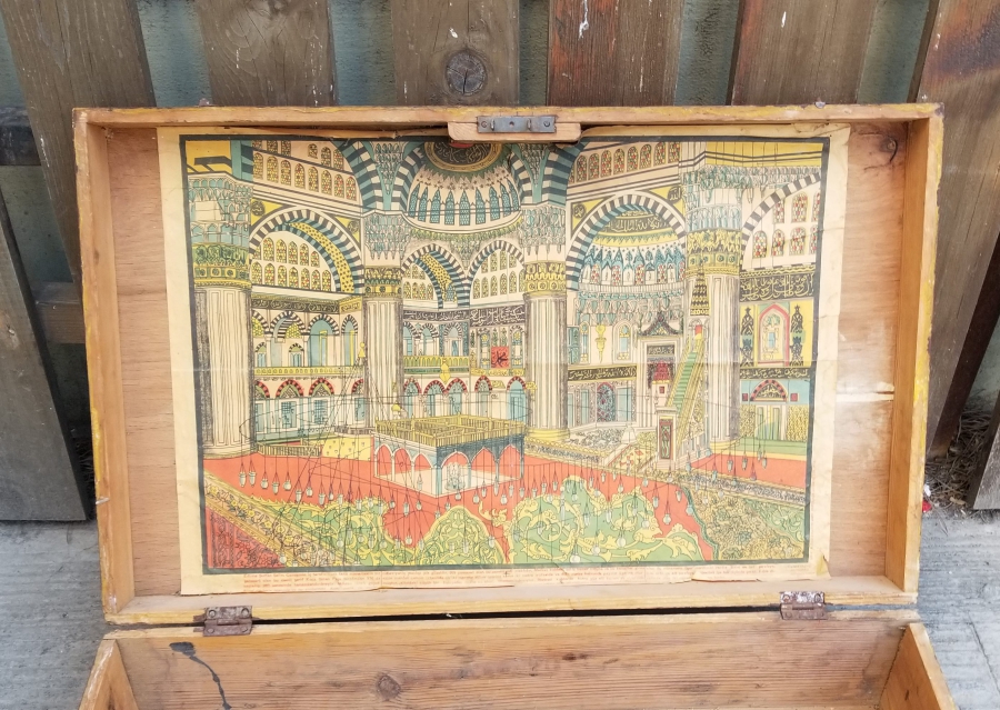 SELİMİYE CAMİ GÖRSELLİ EL YAPIMI ANTİKA AHŞAP ASKER BAVULU