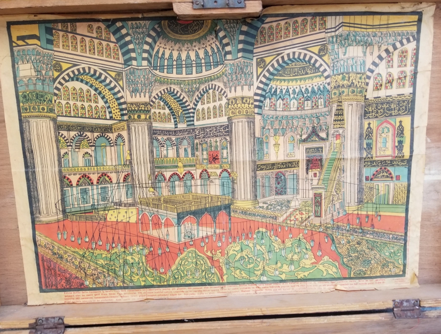 SELİMİYE CAMİ GÖRSELLİ EL YAPIMI ANTİKA AHŞAP ASKER BAVULU