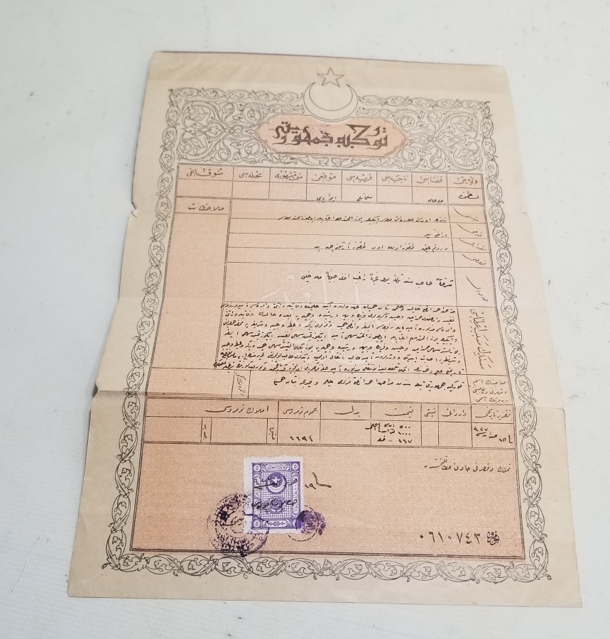 CUMHURİYET BAŞLARI OSMANLICA YAZILI NADİR TAPU