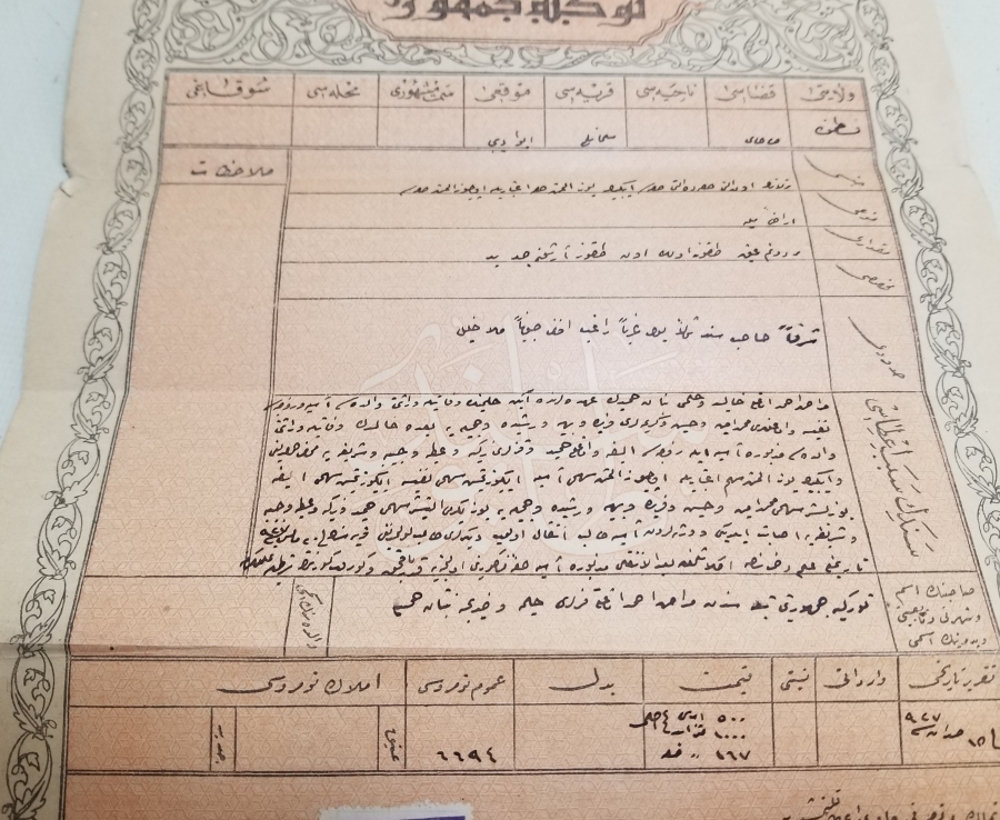 CUMHURİYET BAŞLARI OSMANLICA YAZILI NADİR TAPU