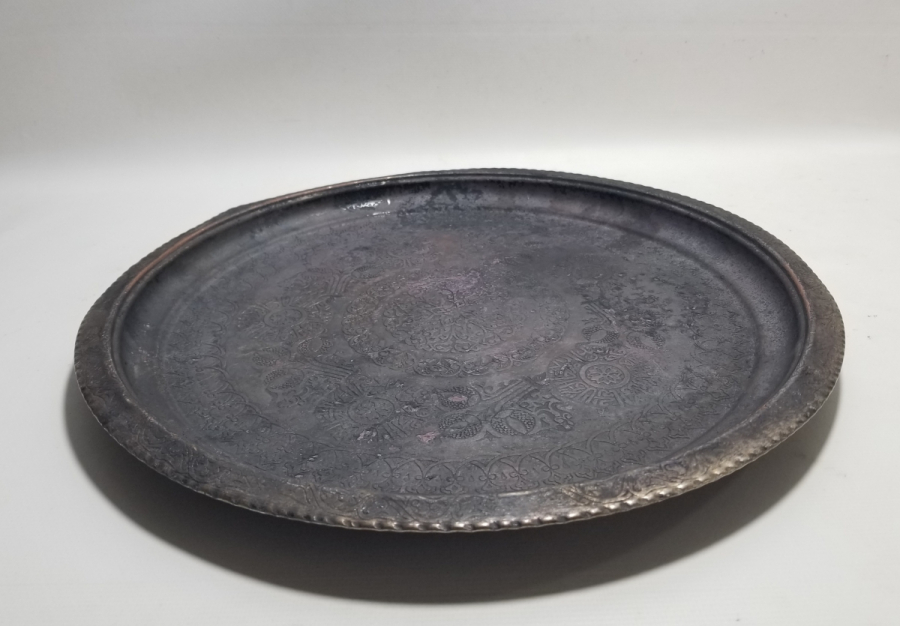 ÜZERİ AYETLERLE DEKORLU ANTİKA KAHVE TEPSİSİ