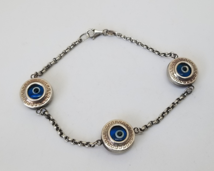 NAZAR BONCUKLU ÖZEL YAPIM GÜMÜŞ BİLEKLİK