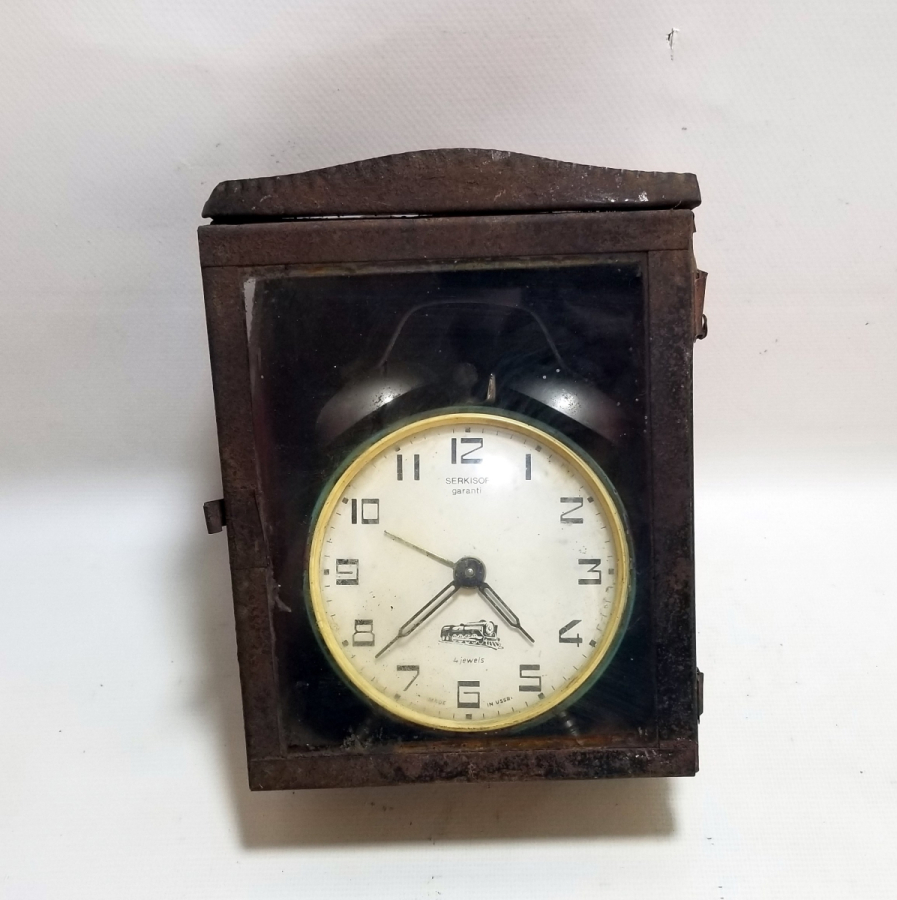 ANTİKA SERKİSOF MARKA KURMALI MASA SAATİ VE KABI