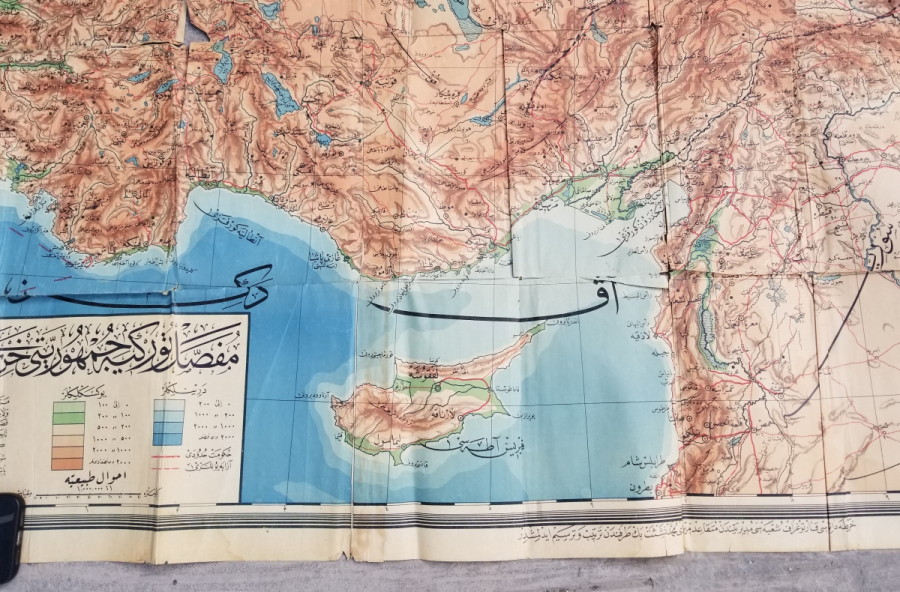 CUMHURİYET BAŞLARI DEV BOYDA OSMANLICA YAZILI TÜRKİYE HARİTASI