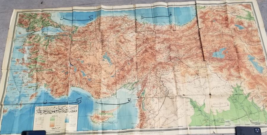 CUMHURİYET BAŞLARI DEV BOYDA OSMANLICA YAZILI TÜRKİYE HARİTASI