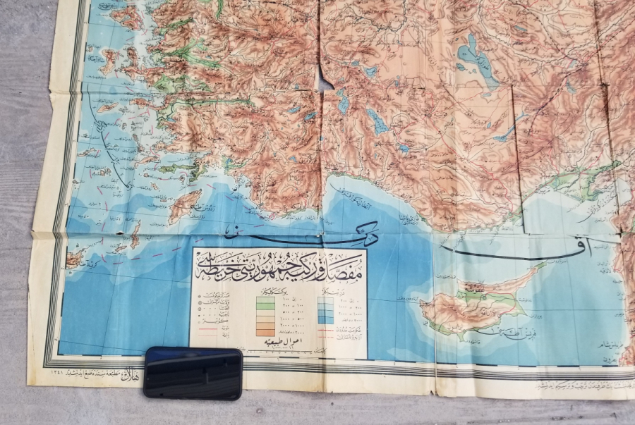 CUMHURİYET BAŞLARI DEV BOYDA OSMANLICA YAZILI TÜRKİYE HARİTASI