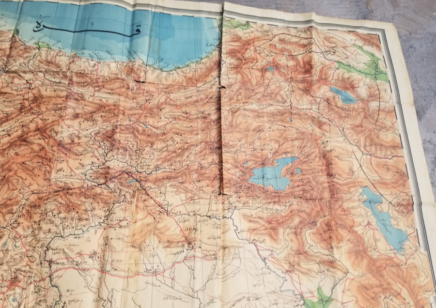 CUMHURİYET BAŞLARI DEV BOYDA OSMANLICA YAZILI TÜRKİYE HARİTASI