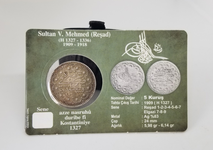 KOLEKSİYONLUK SULTAN MEHMET REŞAT HAN DÖNEMİ GÜMÜŞ 5 KURUŞ MECİDİYE