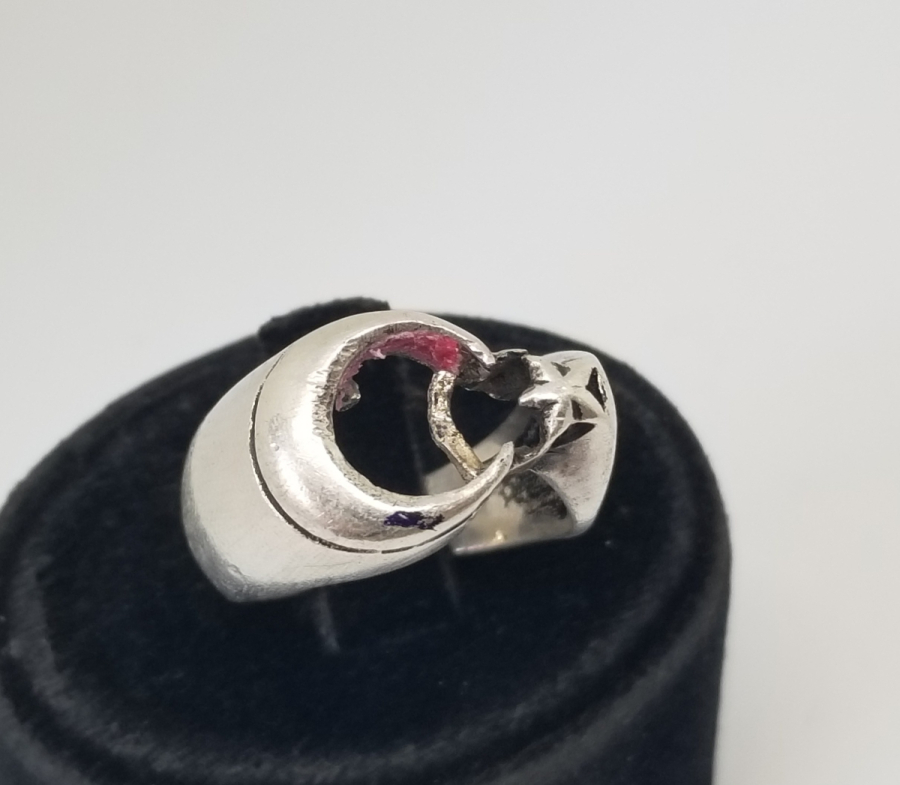 AY YILDIZ FİGÜRLÜ GÜMÜŞ YÜZÜK