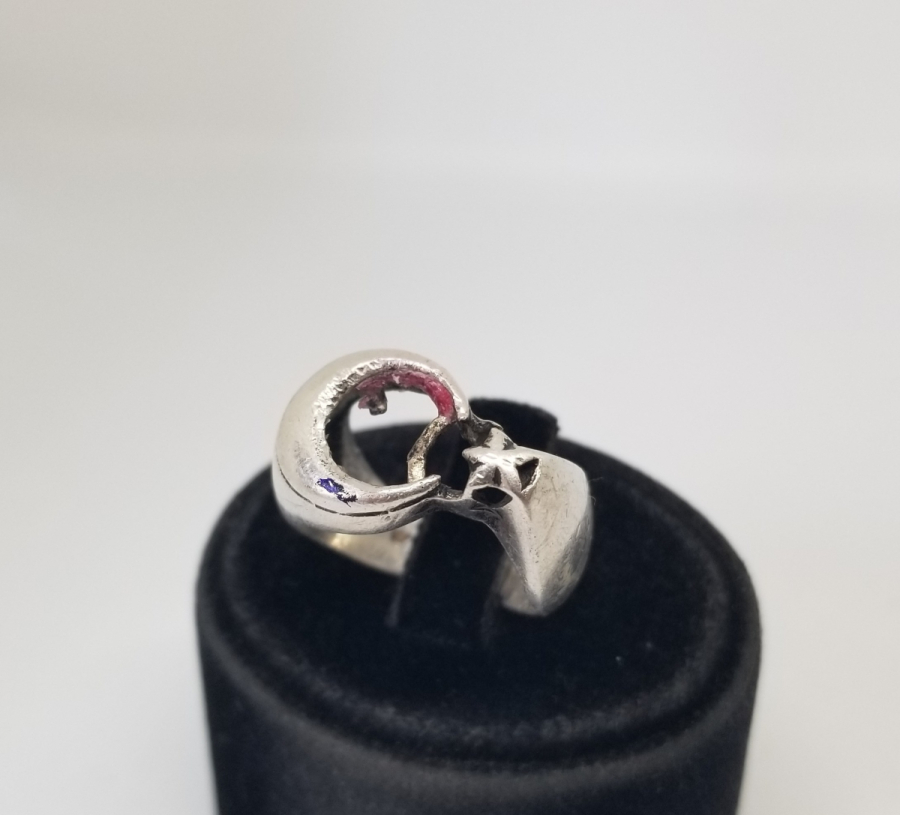 AY YILDIZ FİGÜRLÜ GÜMÜŞ YÜZÜK