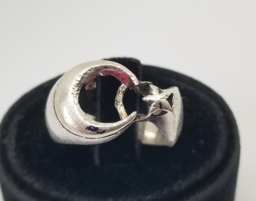 AY YILDIZ FİGÜRLÜ GÜMÜŞ YÜZÜK