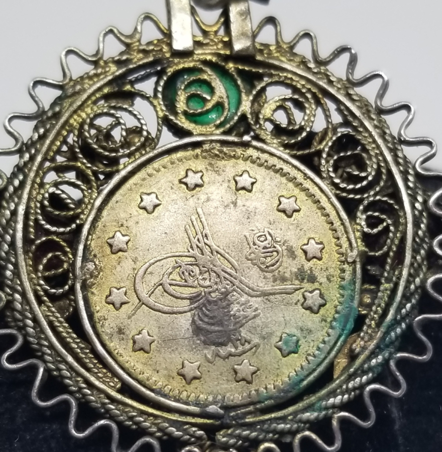 ABDÜLHAMİD HAN GÜMÜŞ PARALI OSMANLI DÖNEMİ GÜHERSE İŞÇİLİKLİ KOLYE