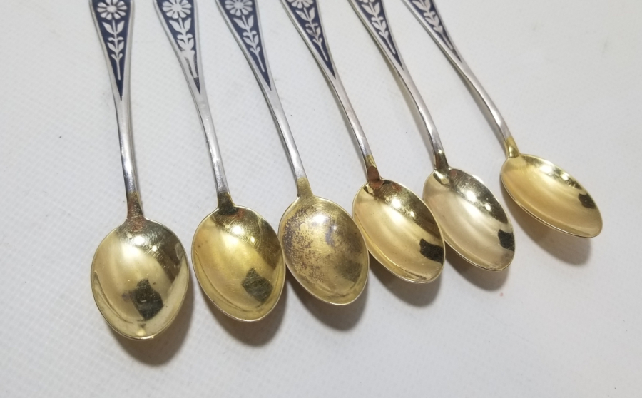 ÜZERİ ALTIN VERMEYLİ ANTİKA SAVATLI GÜMÜŞ RUS TATLI KAŞIĞI TAKIMI