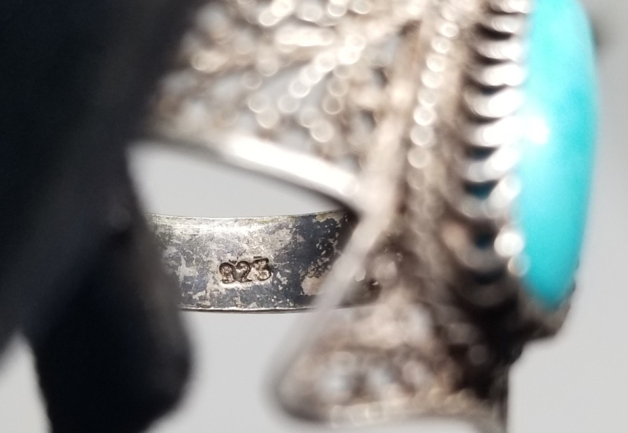 TELKARİ İŞÇİLİKLİ VE TURKUAZ TAŞLI ÖZEL YAPIM GÜMÜŞ YÜZÜK