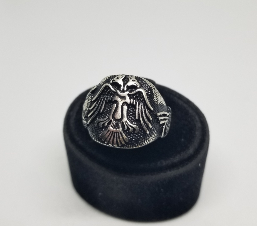 ÇİFT BAŞLI KARTAL FİGÜRLÜ KABARTMA İŞÇİLİKLİ GÜMÜŞ YÜZÜK